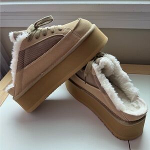 Tan Faux Fur Lined Mules